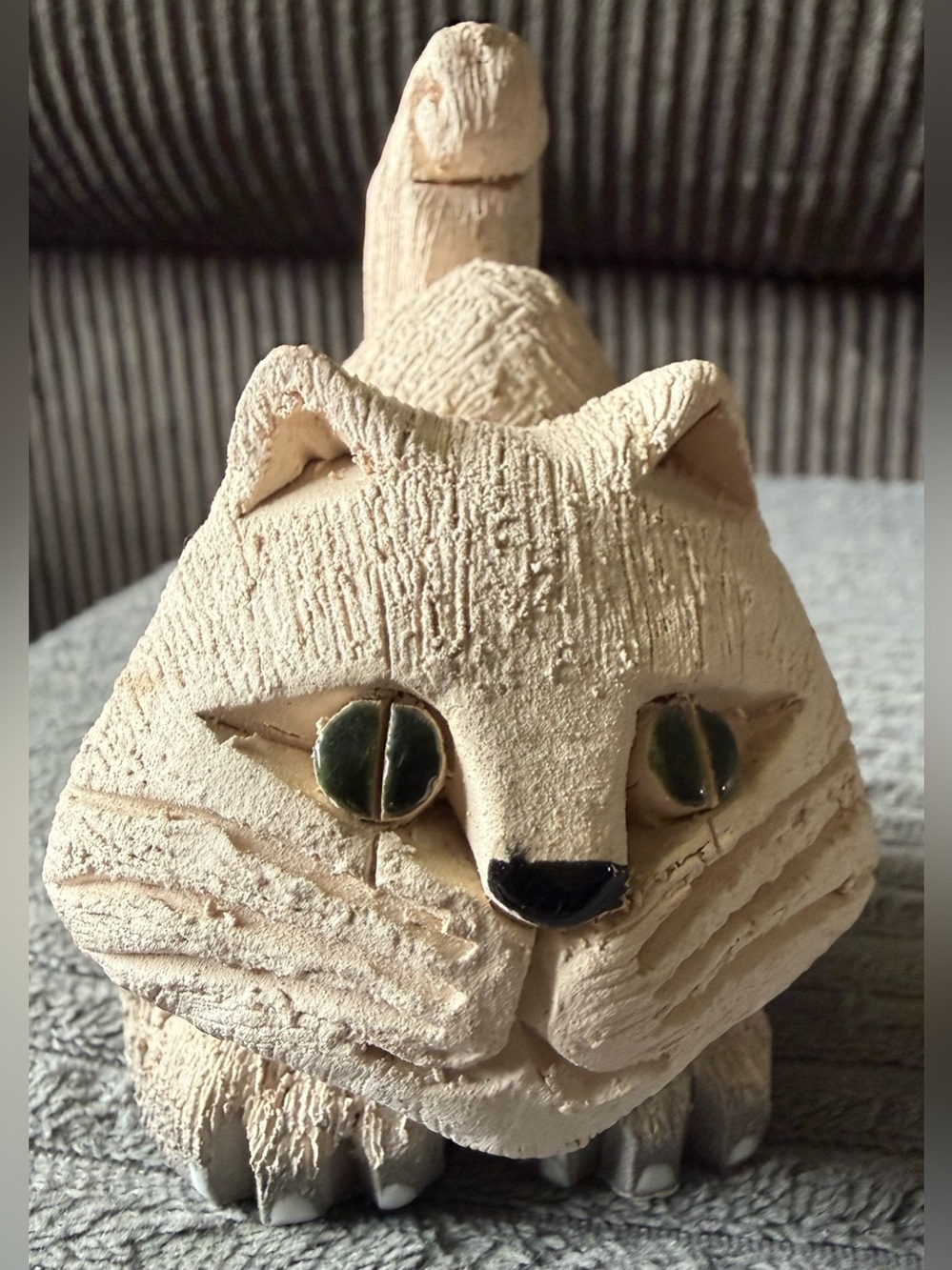 Artesania Rinconada Ceramic Pottery Cat Uruguay Signed Brown Vintage